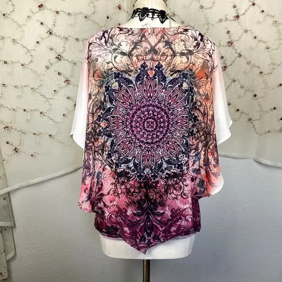 y2K Rhinestone Pink Mandala Butterfly Whimsigoth Fairycore Coquette Blouse Sz S - Picture 10 of 15